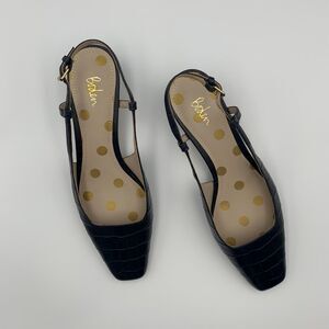 Boden Croc Embossed Leather Slingback Block Heel Shoes Navy Size 40 (US 9.5-10)